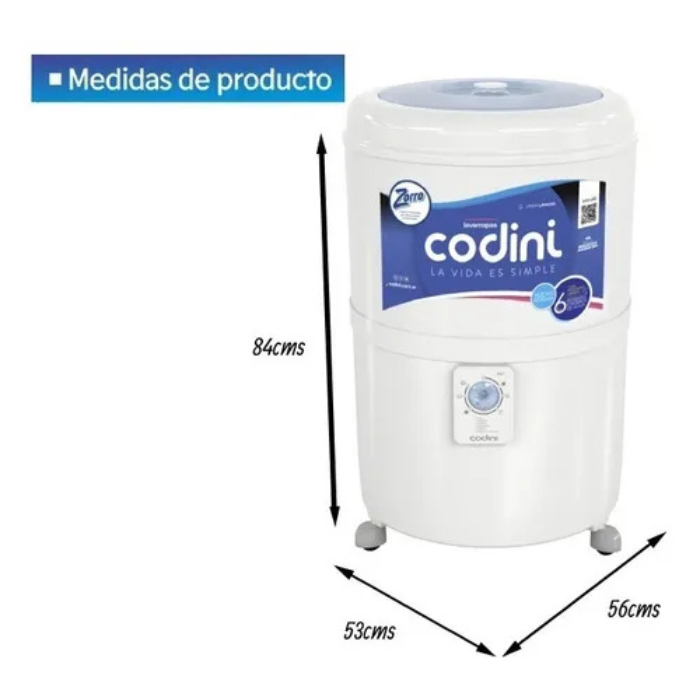 Lavarropas Codini Silent 10kg Blanco 6 Programas