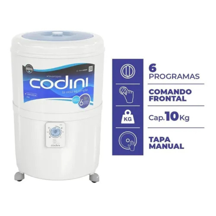 Lavarropas Codini Silent 10kg Blanco 6 Programas