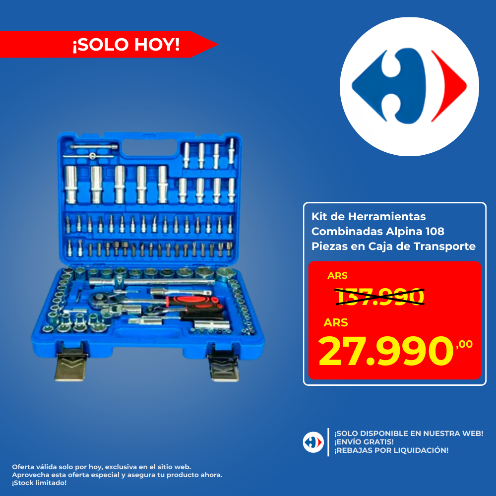 Kit de Herramientas Combinadas Alpina 108 Piezas en Caja de Transporte