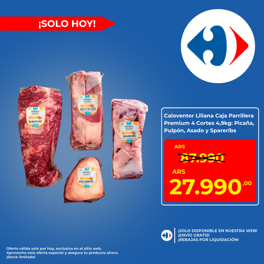 Caja Parrillera Premium 4 Cortes – 4,9 kg: Picaña, Pulpón, Asado y Spareribs