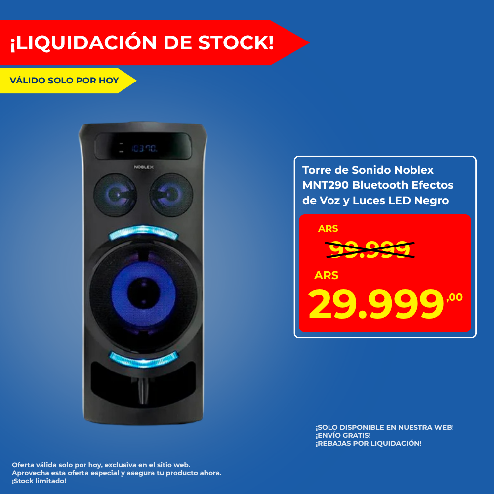 Torre de Sonido Noblex MNT290 Bluetooth Efectos de Voz y Luces LED Negro